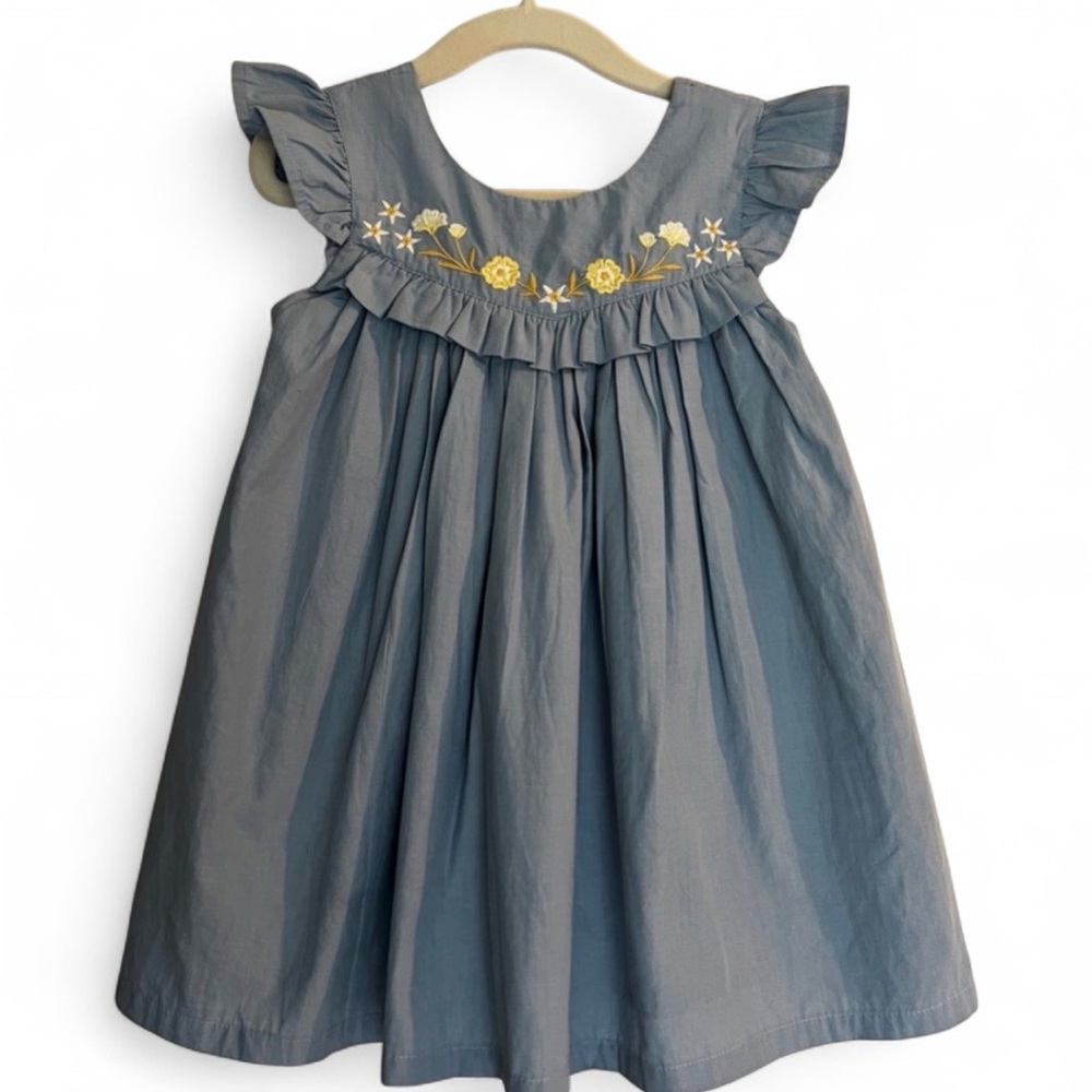 Max Studio Blue Dress with Yellow Floral Embroidery